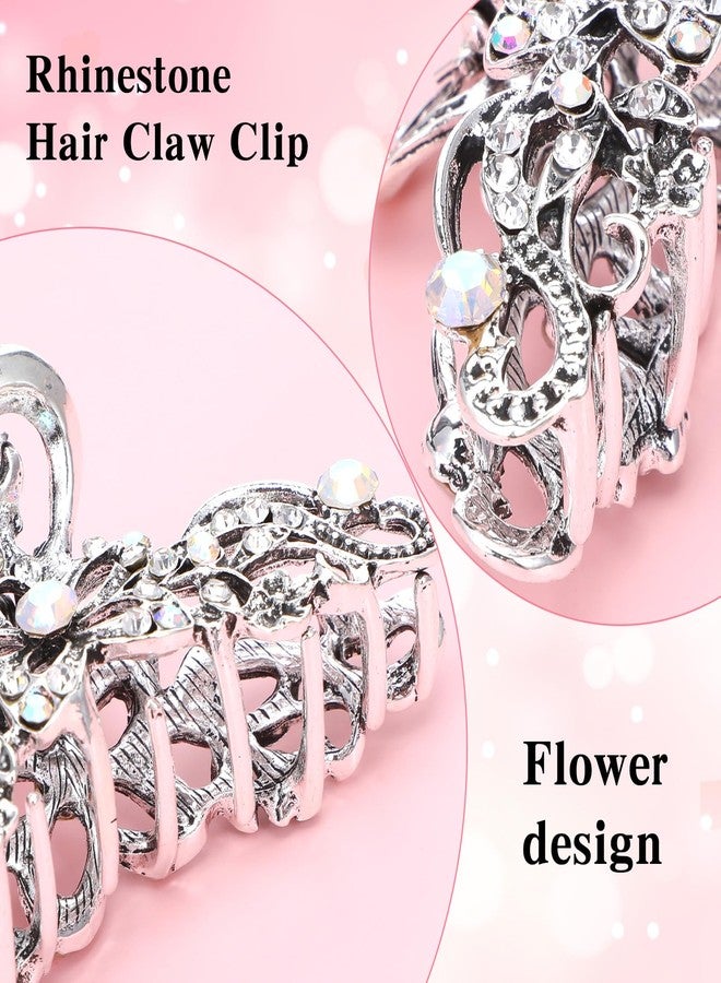WJIAAA Rhinestone Hair Claw Clips, 2 Pcs Baroque Crystal Hair Claws with Nostalgic Style Hollow out Design, Sparkly Diamond Fancy Clips for Women Silver Crystal Bling Claw Clip Glitter Diamond - Image 5